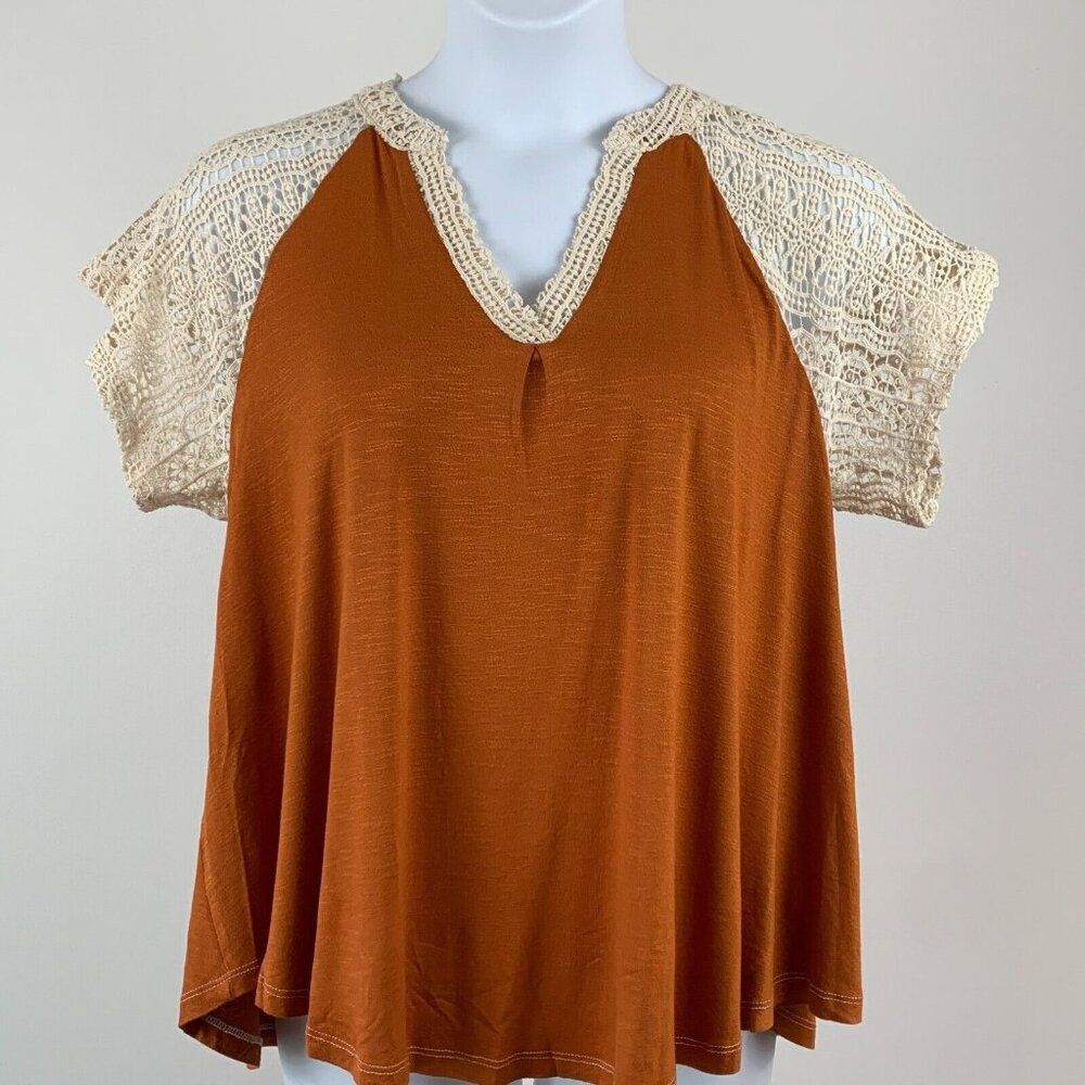 Maurices Shirt Tee T-shirt sz 0X Orange Crochet Short Sleeves Boho New NWT